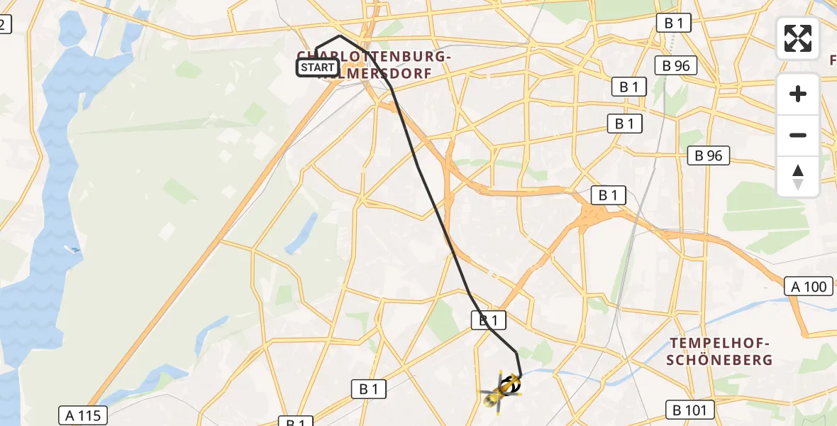 Flugroute Rettungshubschrauber Berlin - Charité Clinic Benjamin Franklin Campus, 24 September 2026, 17:23