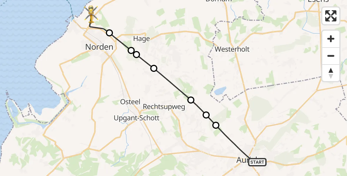 Flugroute Ambulanzhubschrauber Aurich - Norden-Norddeich Flughafen, 24 September 2026, 17:25