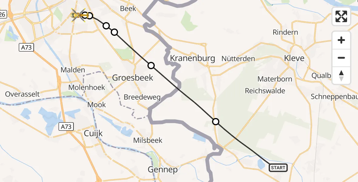 Flugroute Rettungshubschrauber Goch - Radboud University Medical Center Heliport, 24 September 2026, 17:32