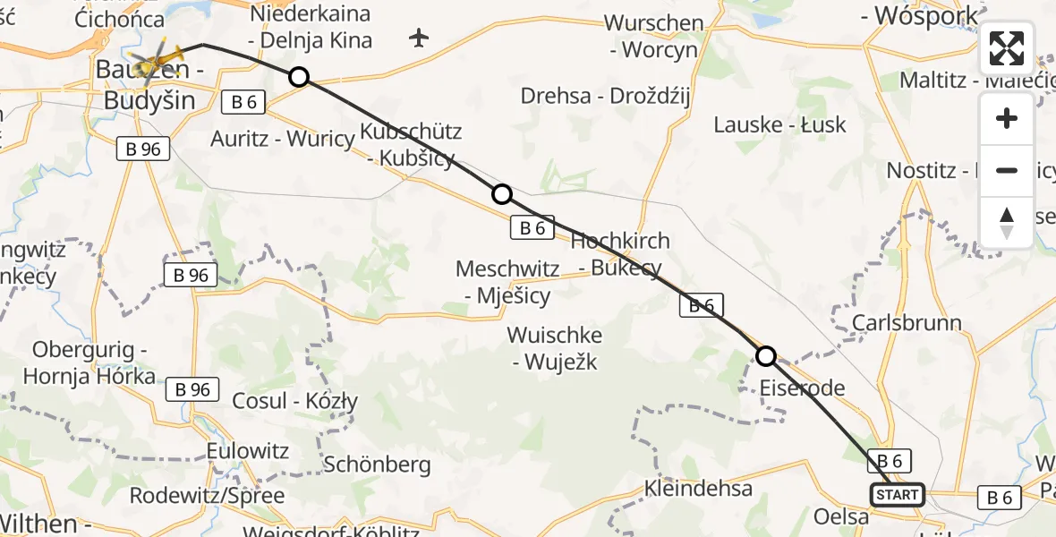 Flugroute Rettungshubschrauber Löbau - Bautzen, 24 September 2026, 17:34