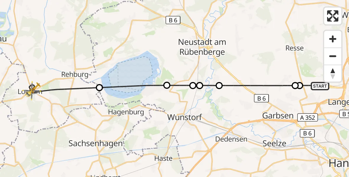 Flugroute Rettungshubschrauber Flughafen Hannover - Rehburg-Loccum, 24 September 2026, 17:35