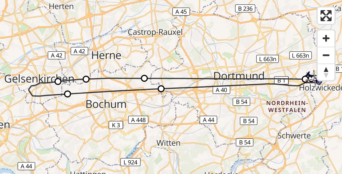 Flugroute Polizeihubschrauber Dortmund Flughafen - Dortmund Flughafen, 24 September 2026, 17:56
