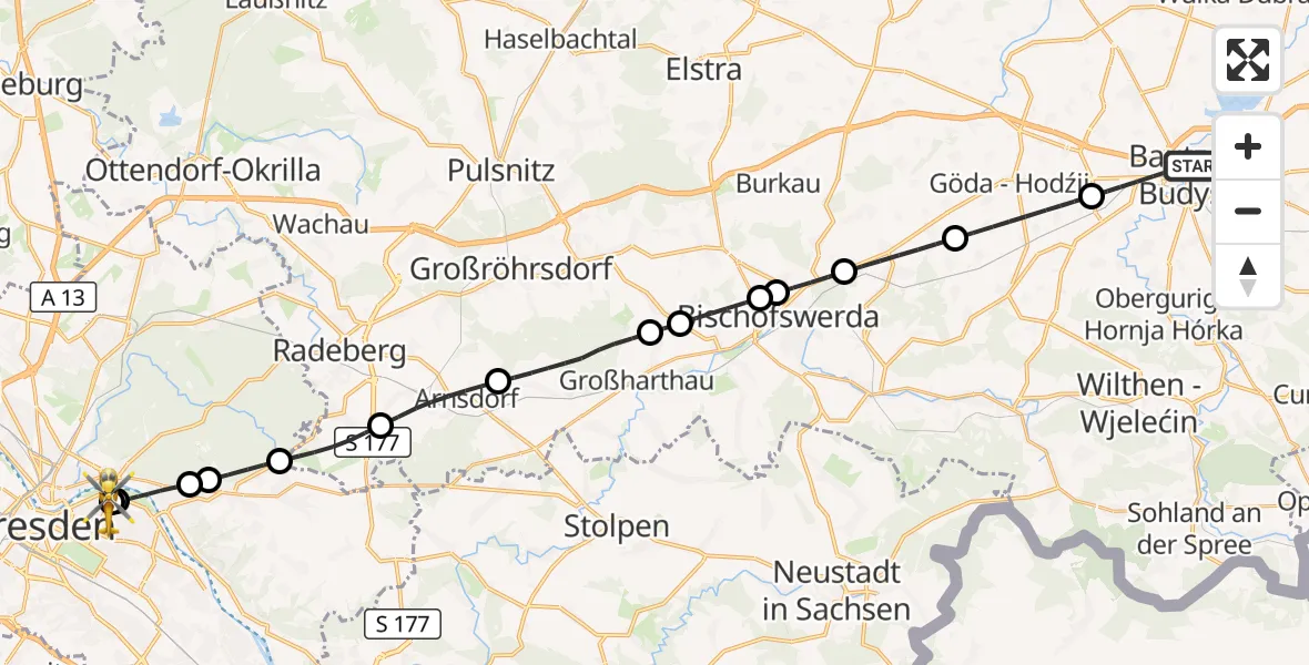Flugroute Rettungshubschrauber Bautzen - Dresden University Hospital, 24 September 2026, 17:58