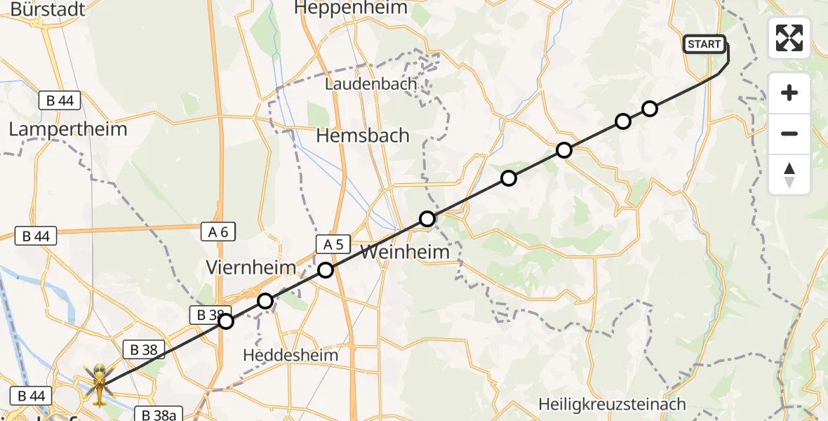 Flugroute Rettungshubschrauber Grasellenbach - Mannheim, 24 September 2026, 17:59