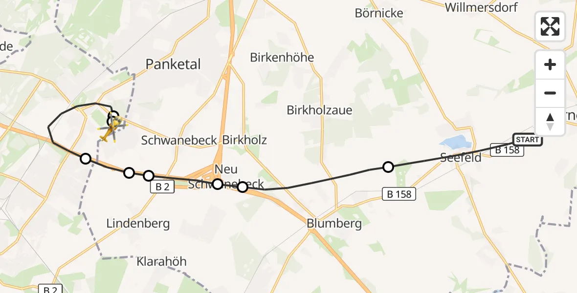Flugroute Rettungshubschrauber Werneuchen - Helios Clinic Berlin-Buch, 24 September 2026, 18:47