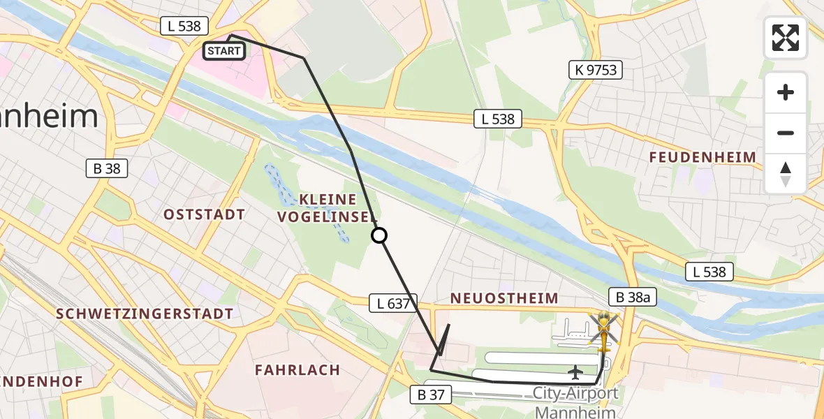 Flugroute Rettungshubschrauber Mannheim - Mannheim-City Flughafen, 24 September 2026, 18:51