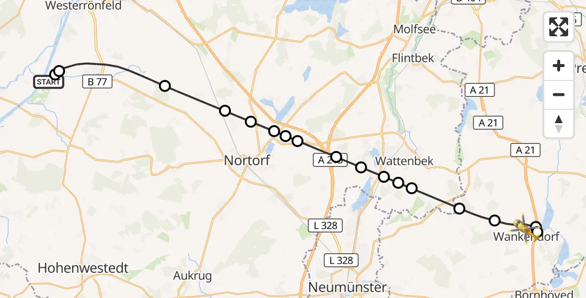 Flugroute Ambulanzhubschrauber Hörsten - Wankendorf, 24 September 2026, 18:56