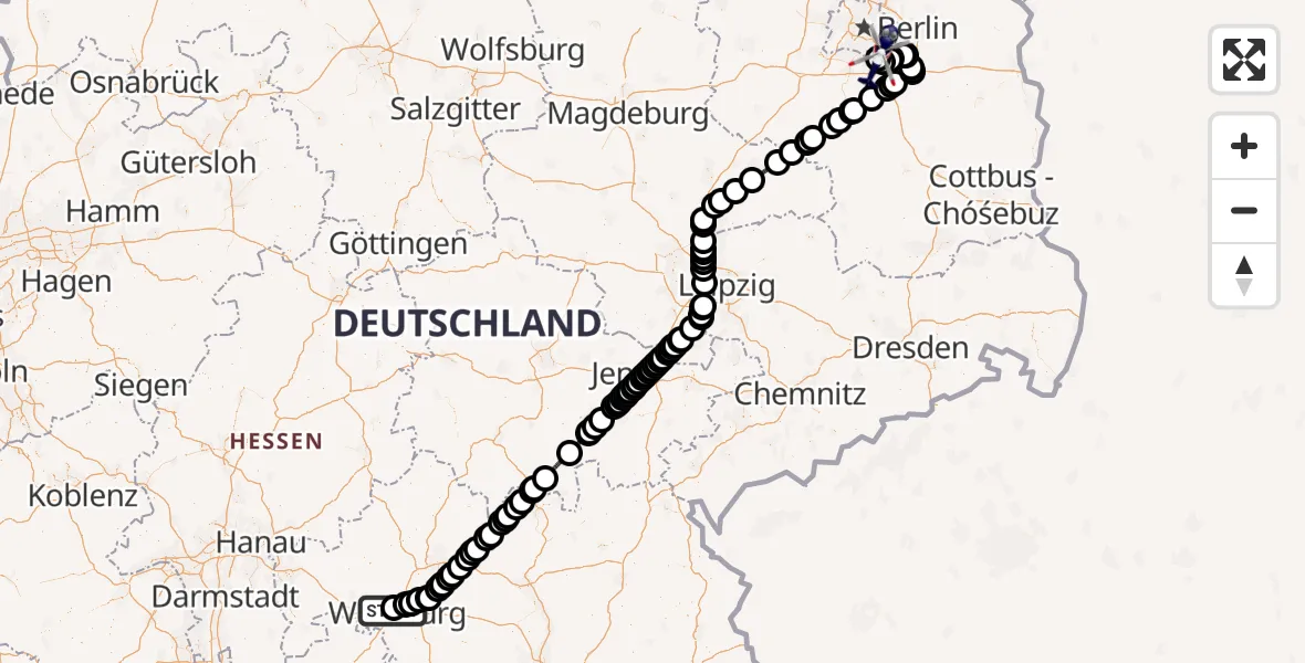 Flugroute Polizeihubschrauber Würzburg-Schenkenturm Flugplatz - Schönefeld, 24 September 2026, 19:41