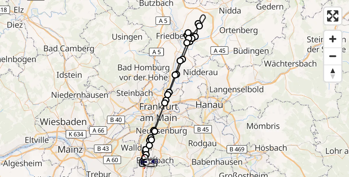 Flugroute Polizeihubschrauber Flughafen Frankfurt-Egelsbach - Flughafen Frankfurt-Egelsbach, 25 September 2026, 00:03