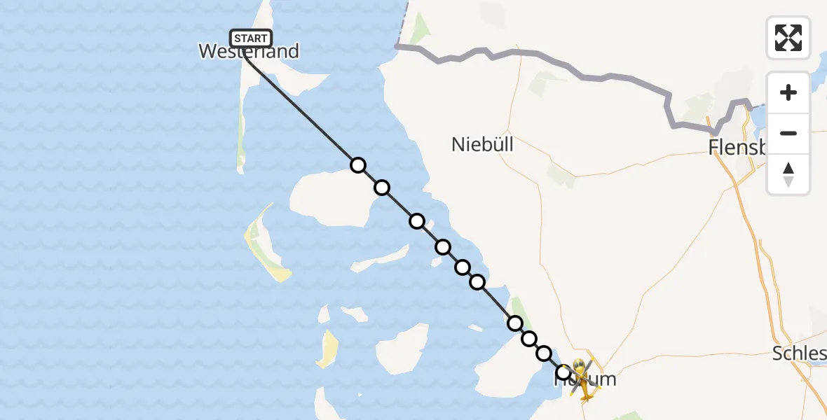 Flugroute Ambulanzhubschrauber Sylt - Husum, 25 September 2026, 00:19