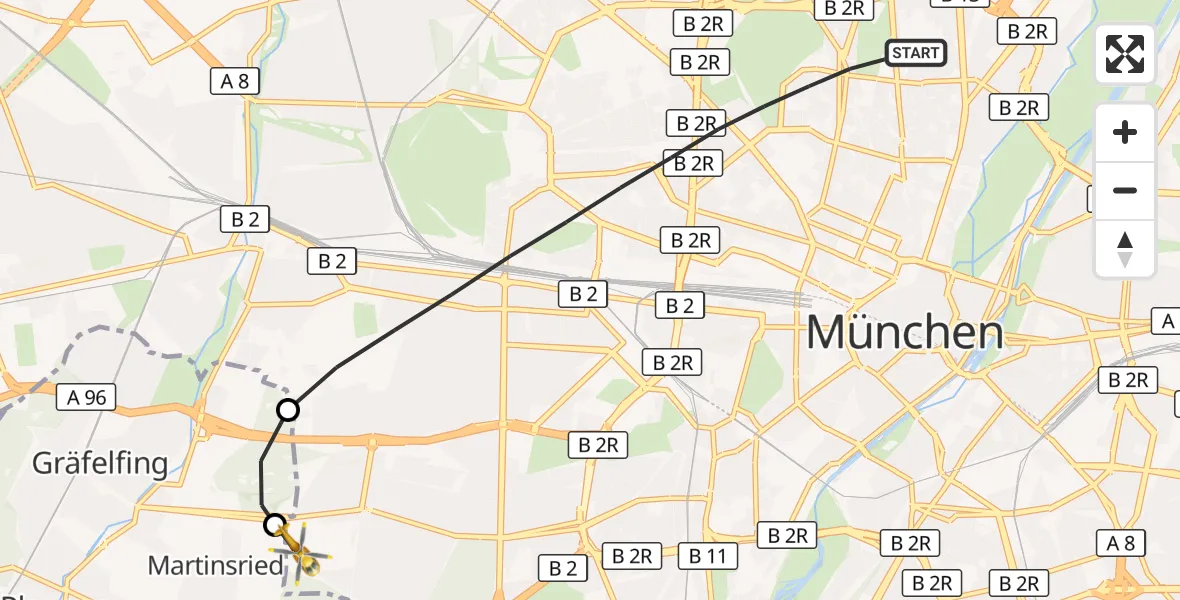 Flugroute Rettungshubschrauber München - DRF Air Rescue München Hubschrauberlandeplatz, 25 September 2026, 00:33