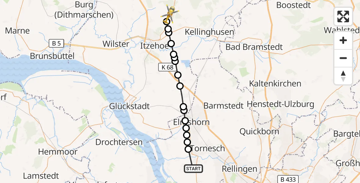 Flugroute Ambulanzhubschrauber Heist - Hohenlockstedt, 25 September 2026, 05:51