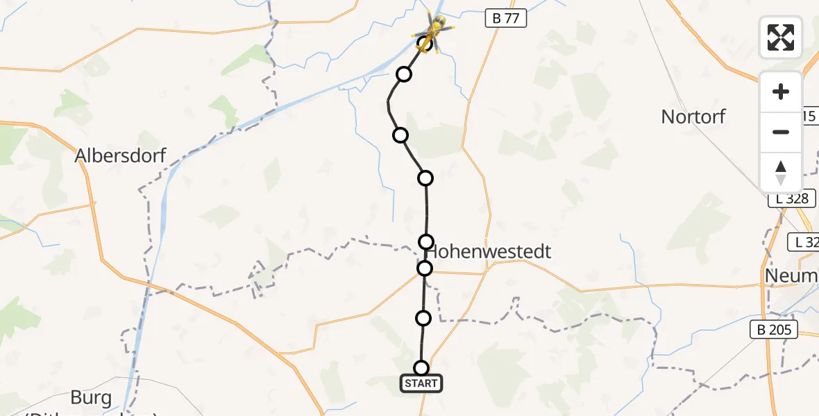 Flugroute Ambulanzhubschrauber Drage - Hörsten, 25 September 2026, 06:05