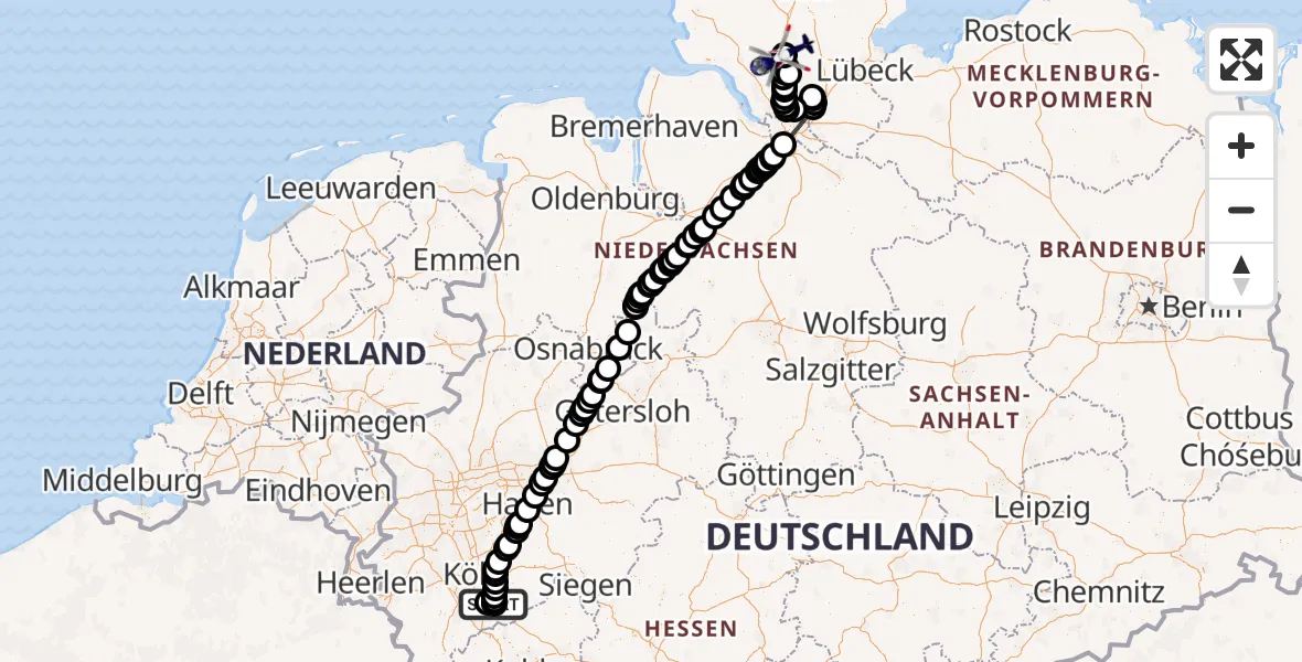 Flugroute Polizeihubschrauber Sankt Augustin - Bad Bramstedt Hubschrauberlandeplatz, 25 September 2026, 06:25