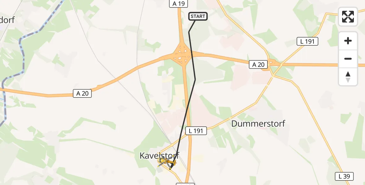 Flugroute Ambulanzhubschrauber Dummerstorf - Dummerstorf, 25 September 2026, 06:30