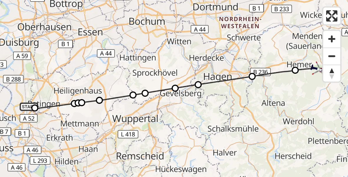 Flugroute Polizeihubschrauber Düsseldorf Flughafen - Hemer, 25 September 2026, 06:47