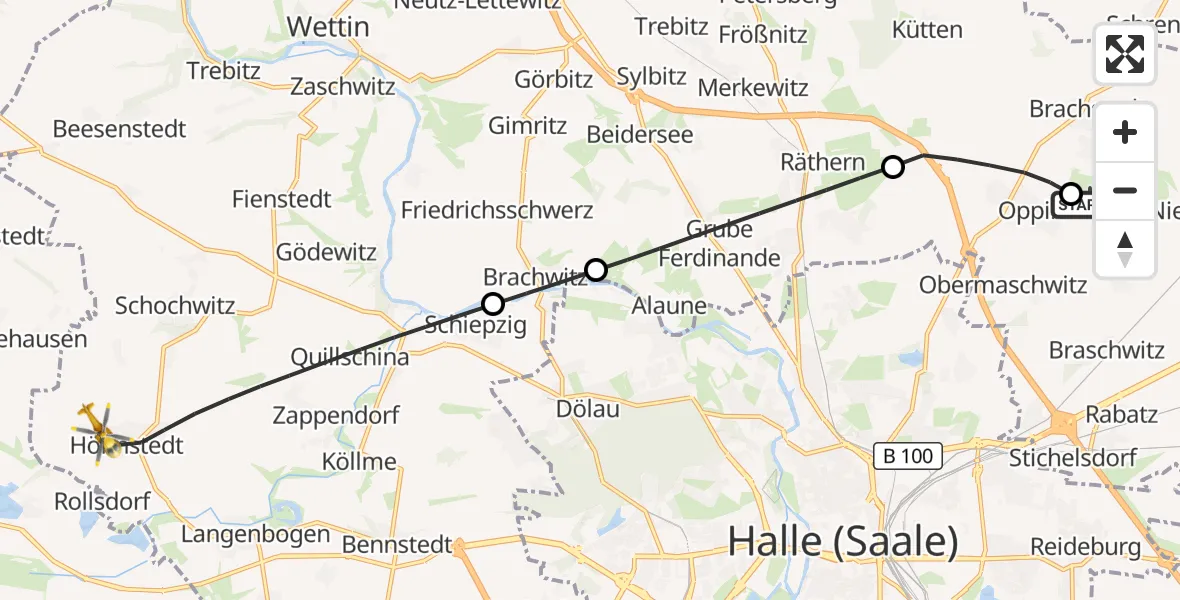 Flugroute Rettungshubschrauber Halle-Oppin Flugplatz - Salzatal, 25 September 2026, 06:53