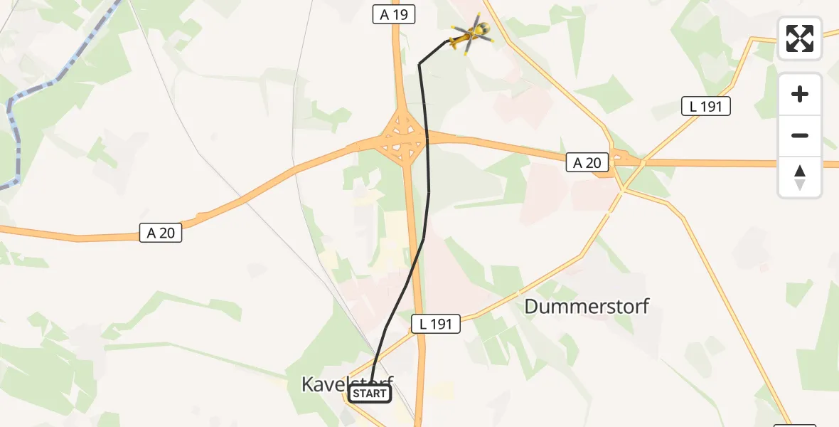 Flugroute Ambulanzhubschrauber Dummerstorf - Dummerstorf, 25 September 2026, 06:58