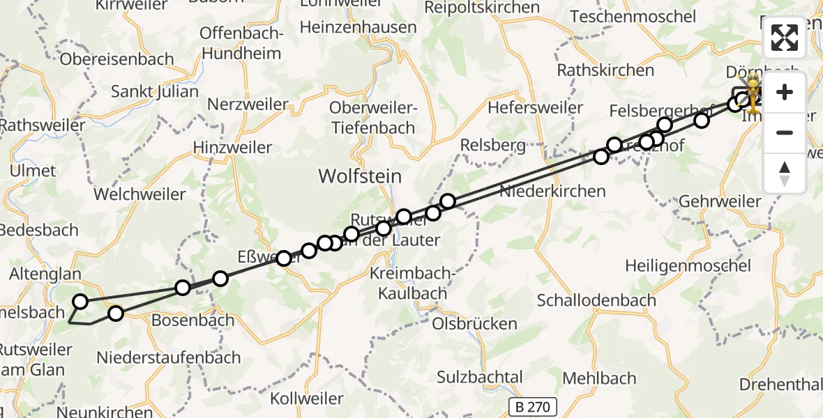 Flugroute Rettungshubschrauber Rockenhausen - Rockenhausen, 25 September 2026, 07:03