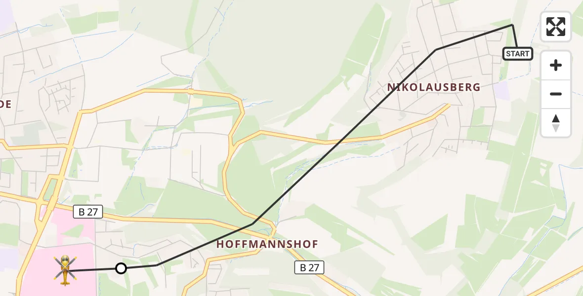 Flugroute Rettungshubschrauber Göttingen - Göttingen University Clinic Hubschrauberlandeplatz, 25 September 2026, 07:06