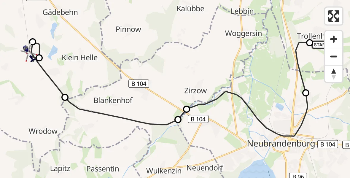Flugroute Polizeihubschrauber Neubrandenburg Trollenhagen Flughafen - Mölln, 25 September 2026, 07:10
