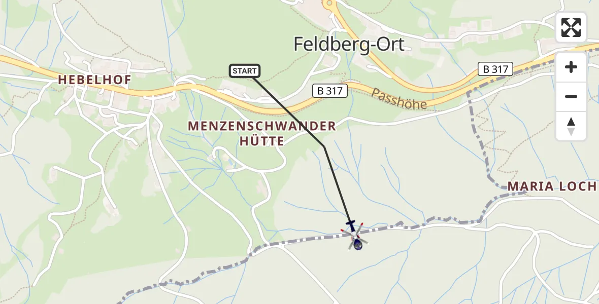 Flugroute Polizeihubschrauber Feldberg (Schwarzwald) - St. Blasien, 25 September 2026, 07:13