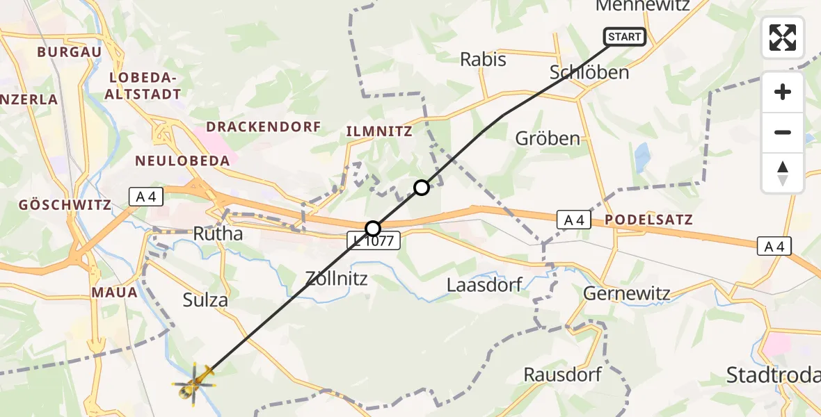 Flugroute Rettungshubschrauber Schlöben - Rothenstein, 25 September 2026, 07:31