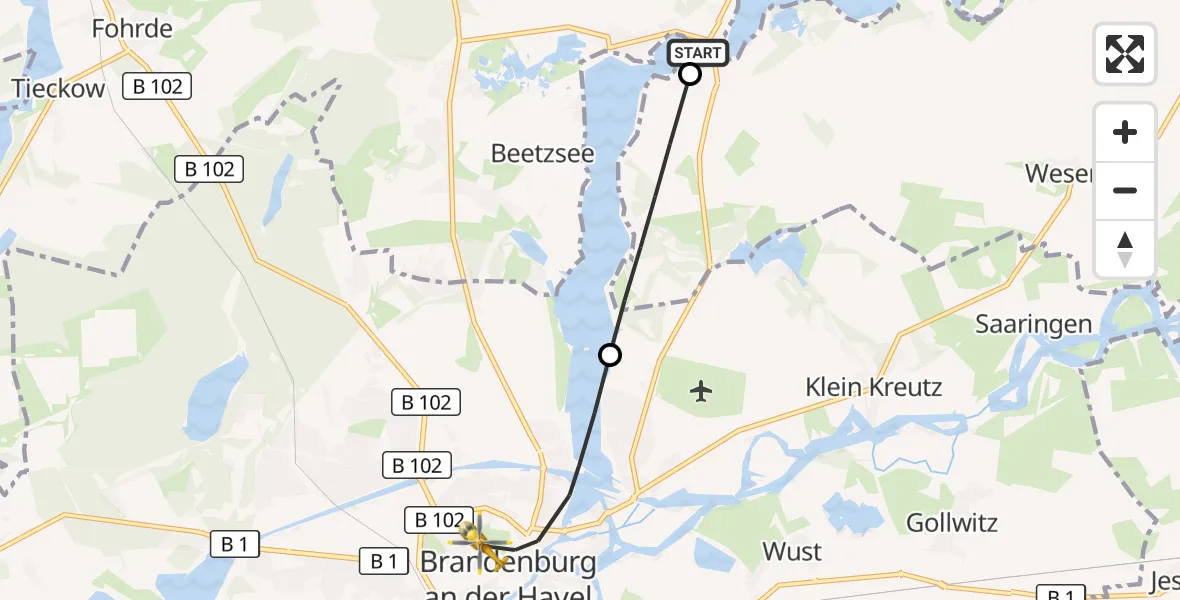 Flugroute Rettungshubschrauber Brandenburg an der Havel - Brandenburg an der Havel, 25 September 2026, 07:43