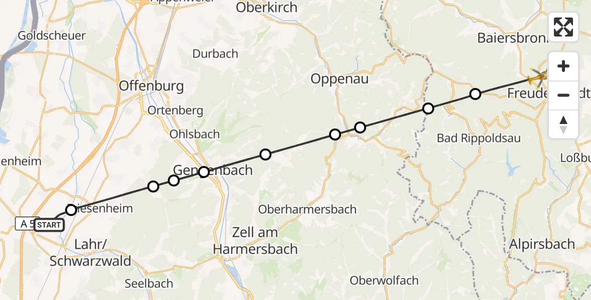 Flugroute Rettungshubschrauber Lahr Flughafen - Freudenstadt, 25 September 2026, 07:47