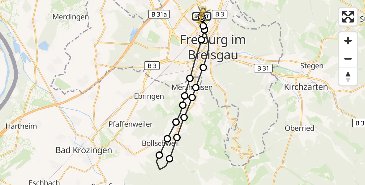 Flugroute Ambulanzhubschrauber Freiburg im Breisgau Flugplatz - Freiburg im Breisgau Flugplatz, 25 September 2026, 07:54
