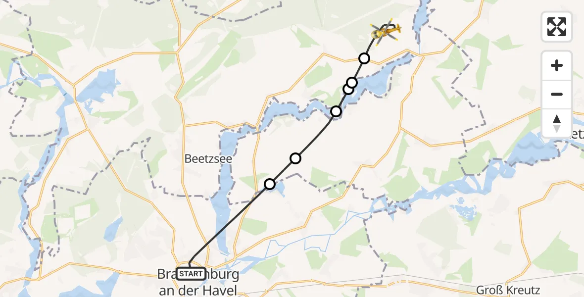 Flugroute Rettungshubschrauber Brandenburg an der Havel - Päwesin, 25 September 2026, 08:01