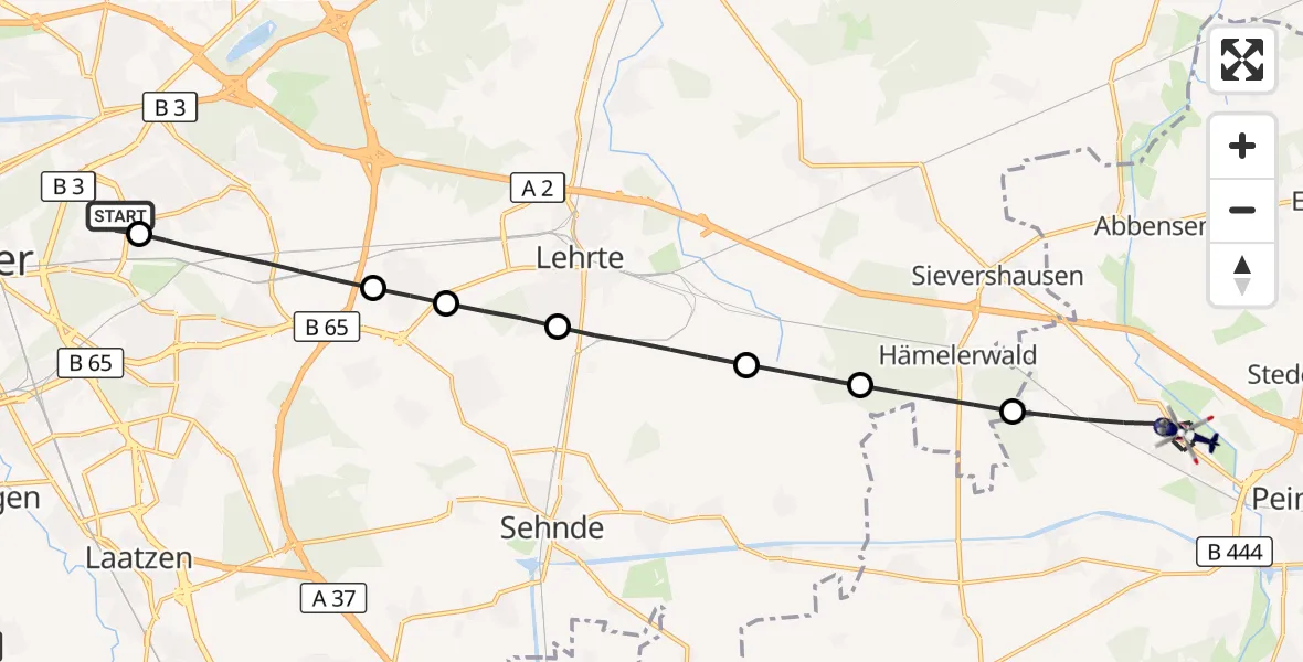 Flugroute Polizeihubschrauber Hannover Luftrettung Hubschrauberlandeplatz (Christoph 4) - Peine, 25 September 2026, 08:03