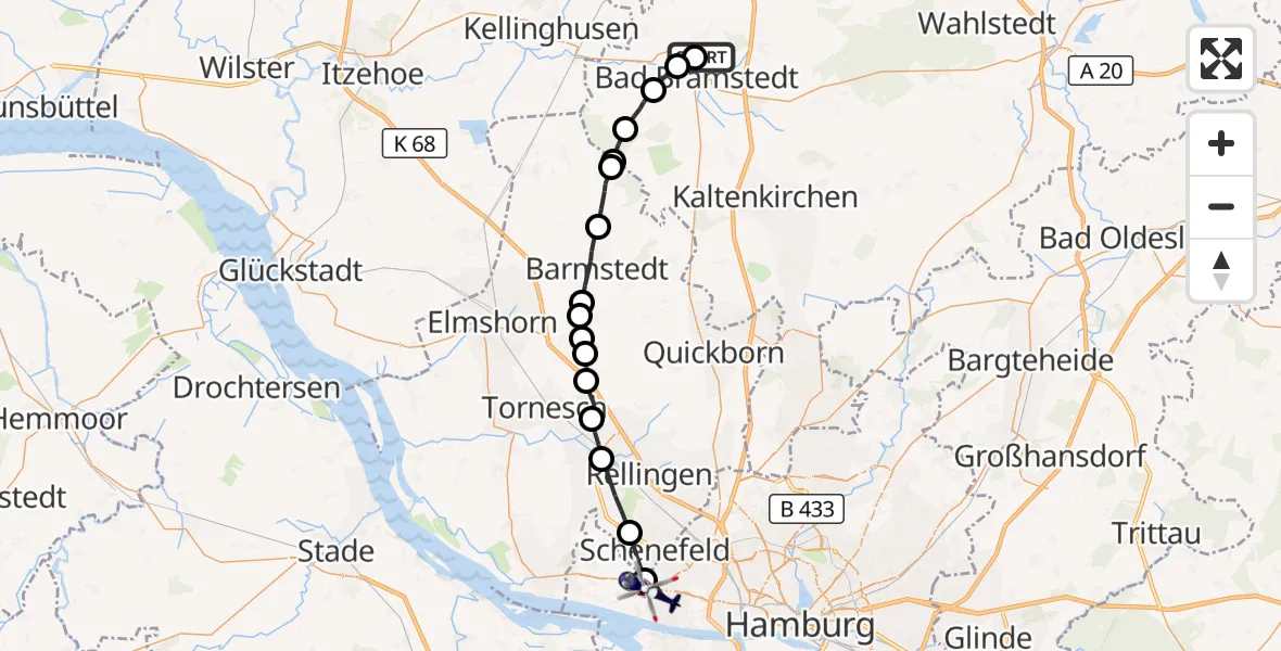 Flugroute Polizeihubschrauber Fuhlendorf - Hamburg, 25 September 2026, 08:05