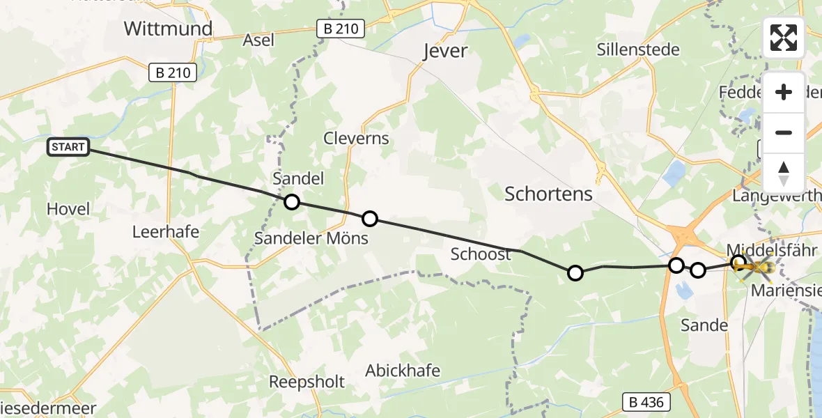 Flugroute Ambulanzhubschrauber Wittmund - Sande, 25 September 2026, 08:09