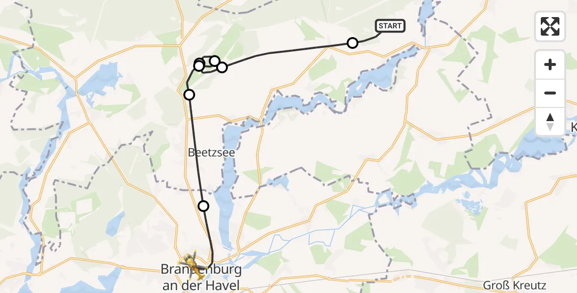 Flugroute Rettungshubschrauber Päwesin - Brandenburg an der Havel, 25 September 2026, 08:12