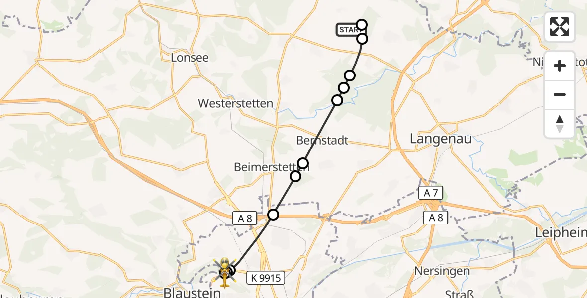 Flugroute Rettungshubschrauber Altheim (Alb) - ADAC Air Rescue Station Ulm (Christoph 22), 25 September 2026, 08:12