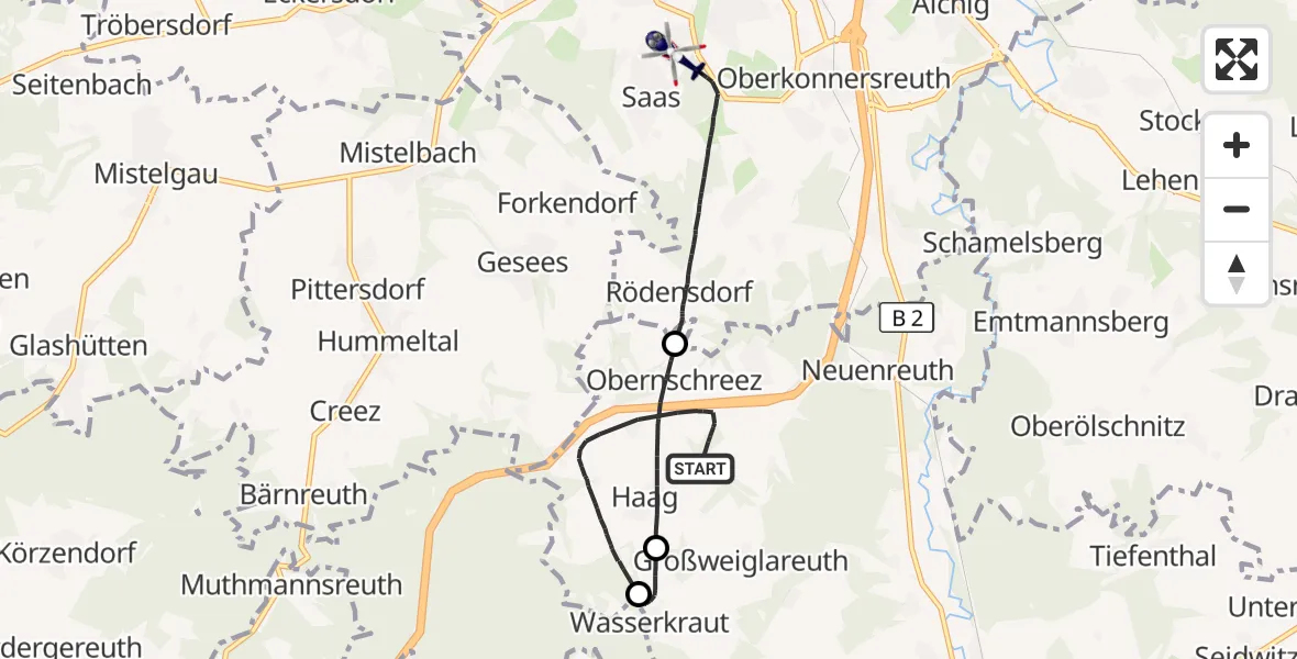 Flugroute Polizeihubschrauber Haag - Bayreuth, 25 September 2026, 08:15