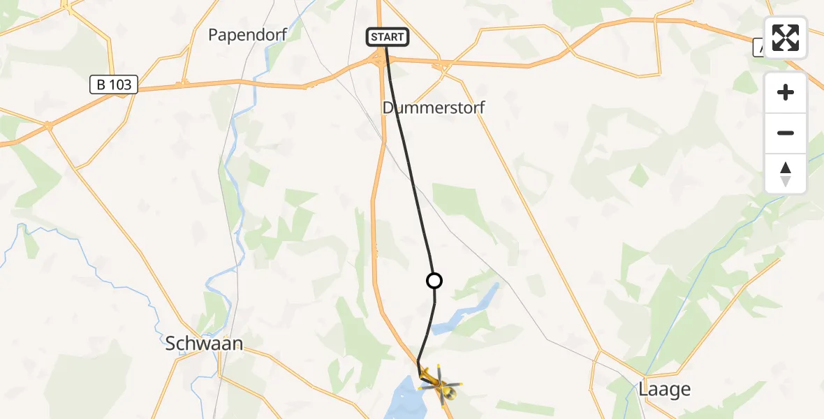 Flugroute Ambulanzhubschrauber Dummerstorf - Dolgen am See, 25 September 2026, 08:21