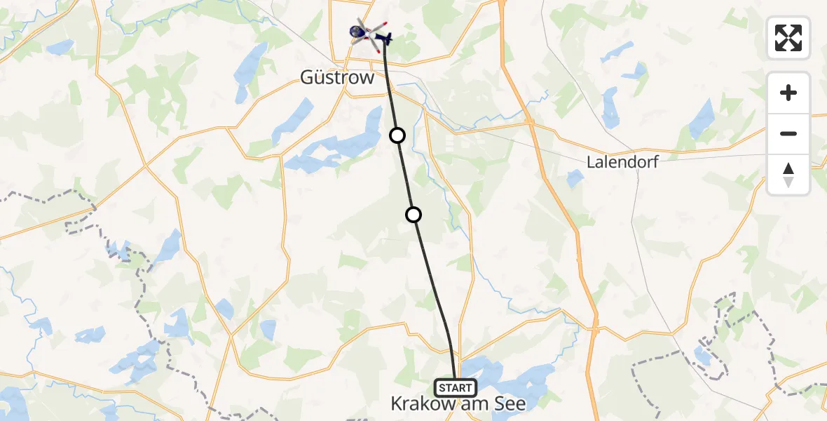 Flugroute Polizeihubschrauber Krakow am See - Güstrow, 25 September 2026, 08:35