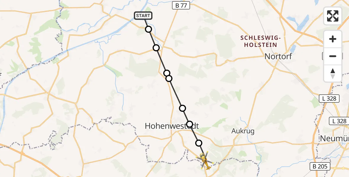 Flugroute Ambulanzhubschrauber Hörsten - Meezen, 25 September 2026, 08:38