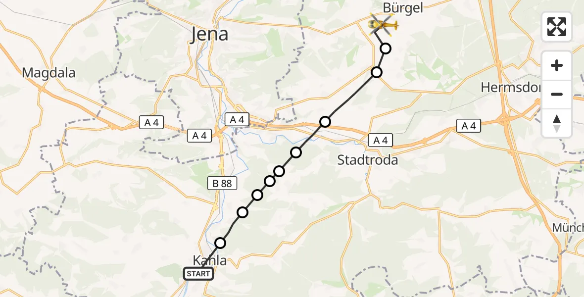 Flugroute Rettungshubschrauber Kahla - Bürgel, 25 September 2026, 08:39
