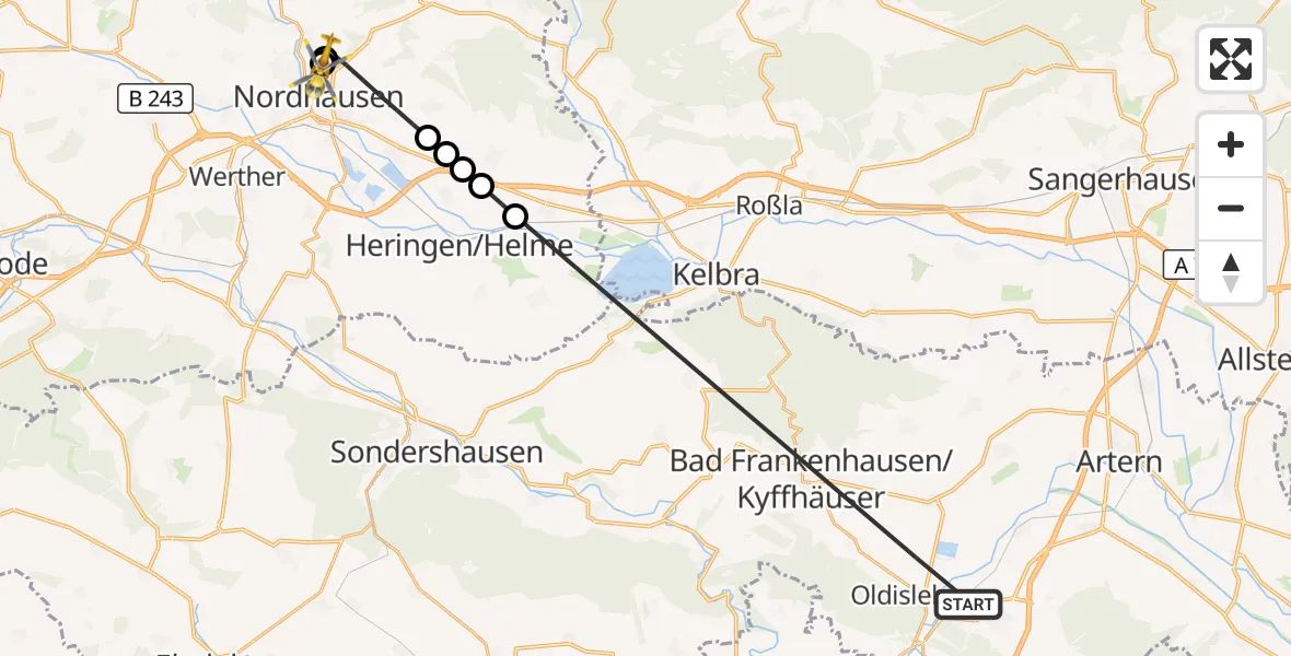 Flugroute Rettungshubschrauber An der Schmücke - Südharz Hospital Nordhausen, 25 September 2026, 08:42
