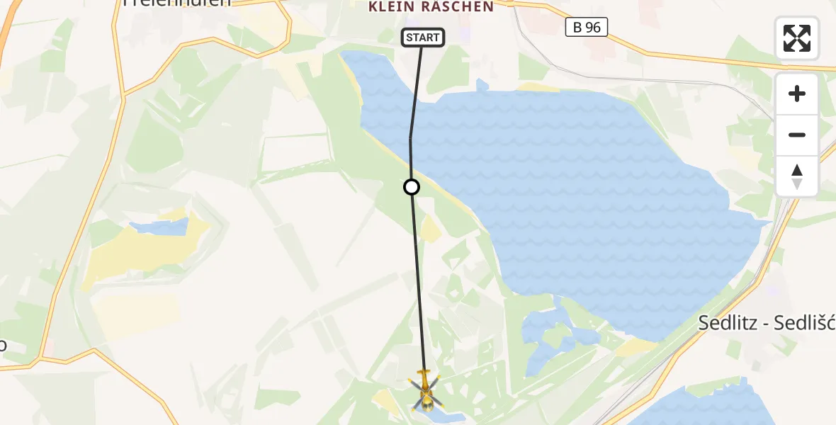Flugroute Rettungshubschrauber Großräschen - Senftenberg, 25 September 2026, 08:46