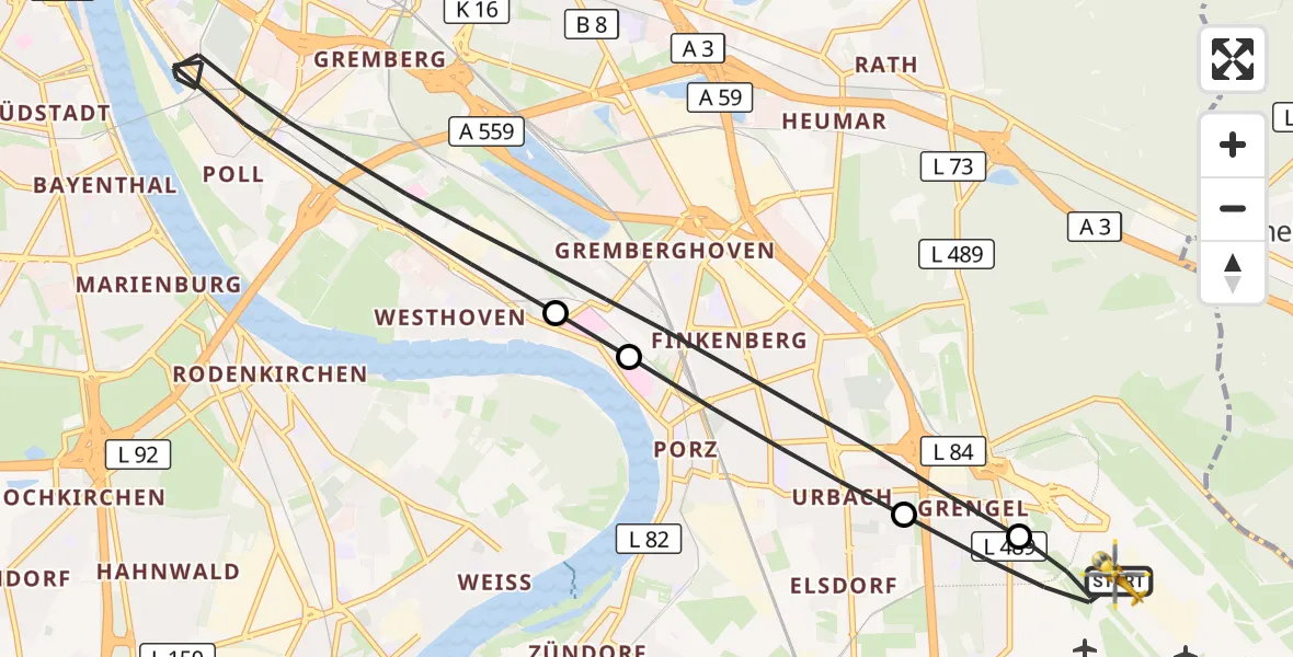 Flugroute Rettungshubschrauber Köln Bonn Flughafen - Köln Bonn Flughafen, 25 September 2026, 08:50