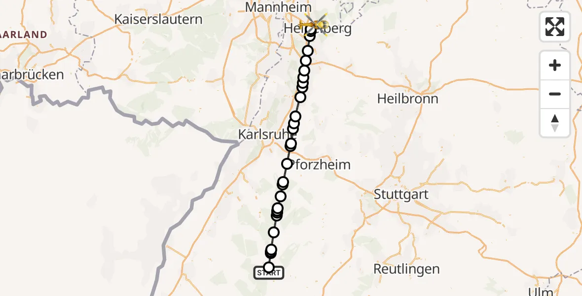 Flugroute Rettungshubschrauber Freudenstadt - Heidelberg, 25 September 2026, 08:54
