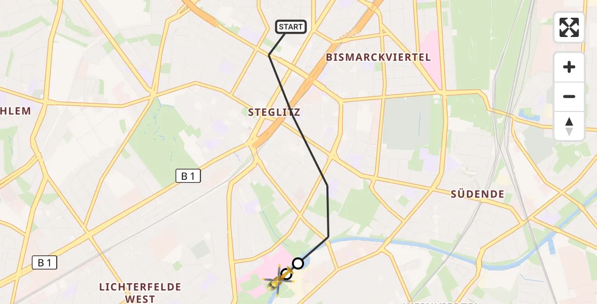 Flugroute Rettungshubschrauber Berlin - Charité Clinic Benjamin Franklin Campus, 25 September 2026, 08:57