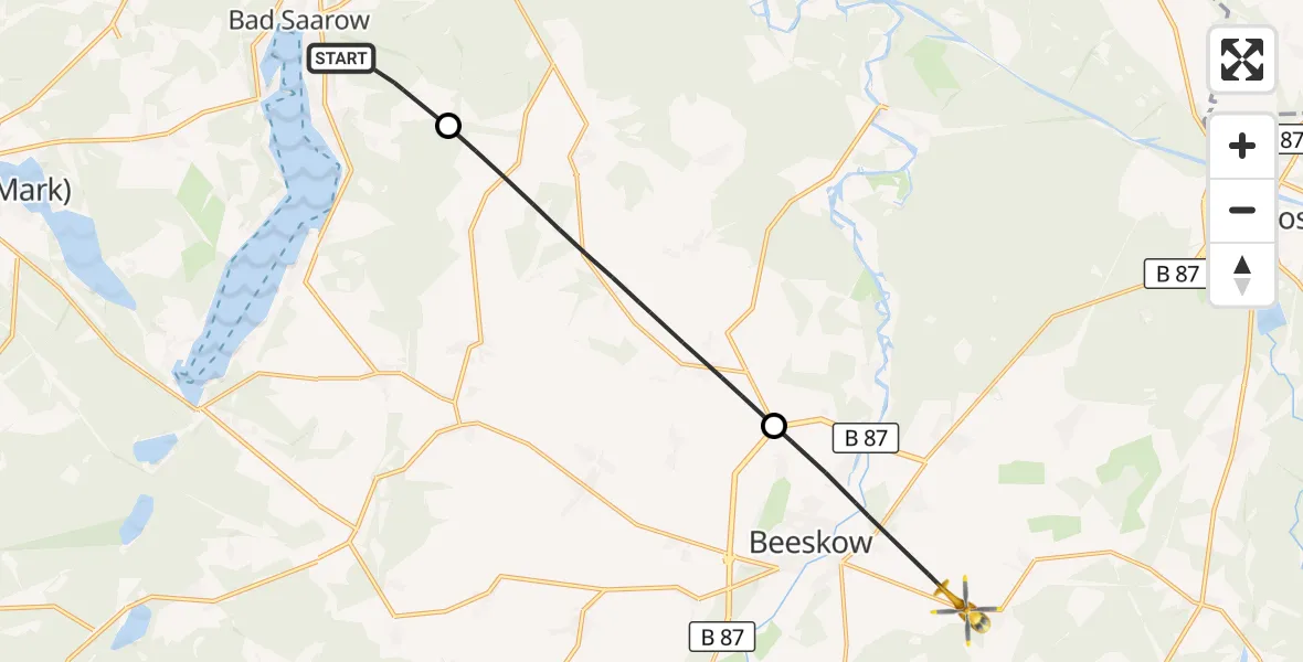 Flugroute Rettungshubschrauber Bad Saarow - Beeskow, 25 September 2026, 08:57