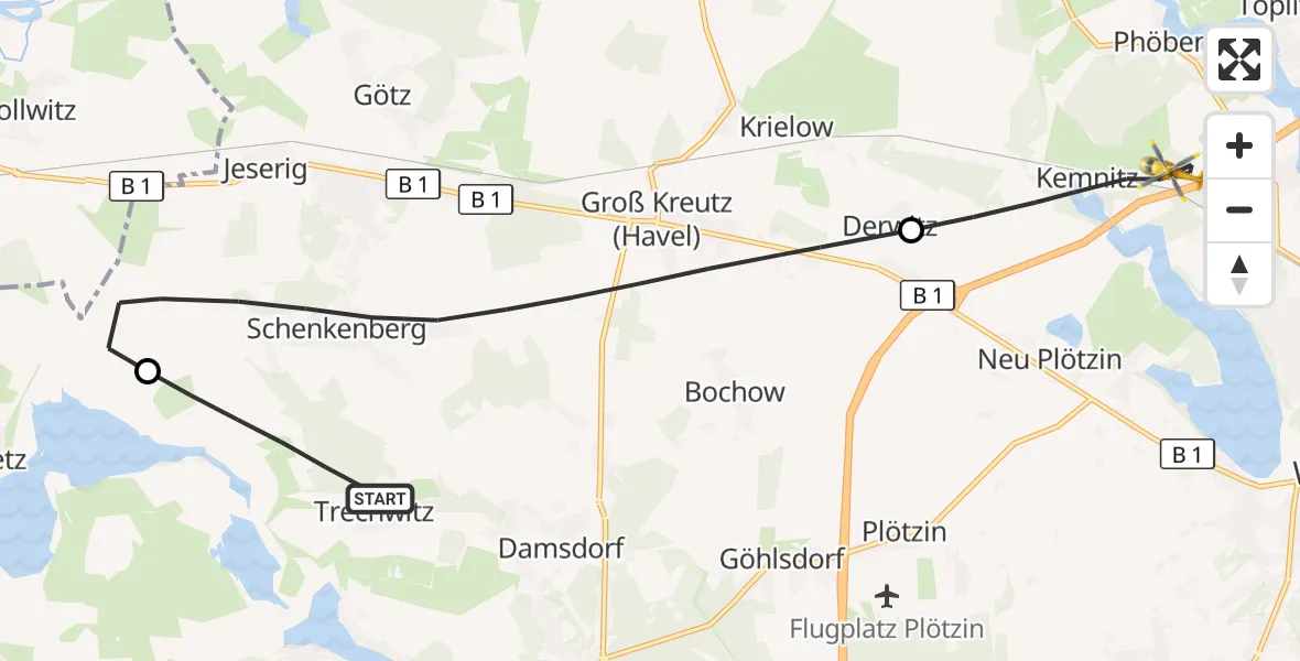 Flugroute Rettungshubschrauber Kloster Lehnin - Werder (Havel), 25 September 2026, 09:06