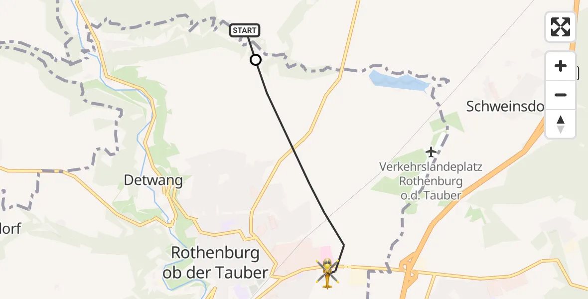 Flugroute Rettungshubschrauber Steinsfeld - Rothenburg ob der Tauber, 25 September 2026, 09:07