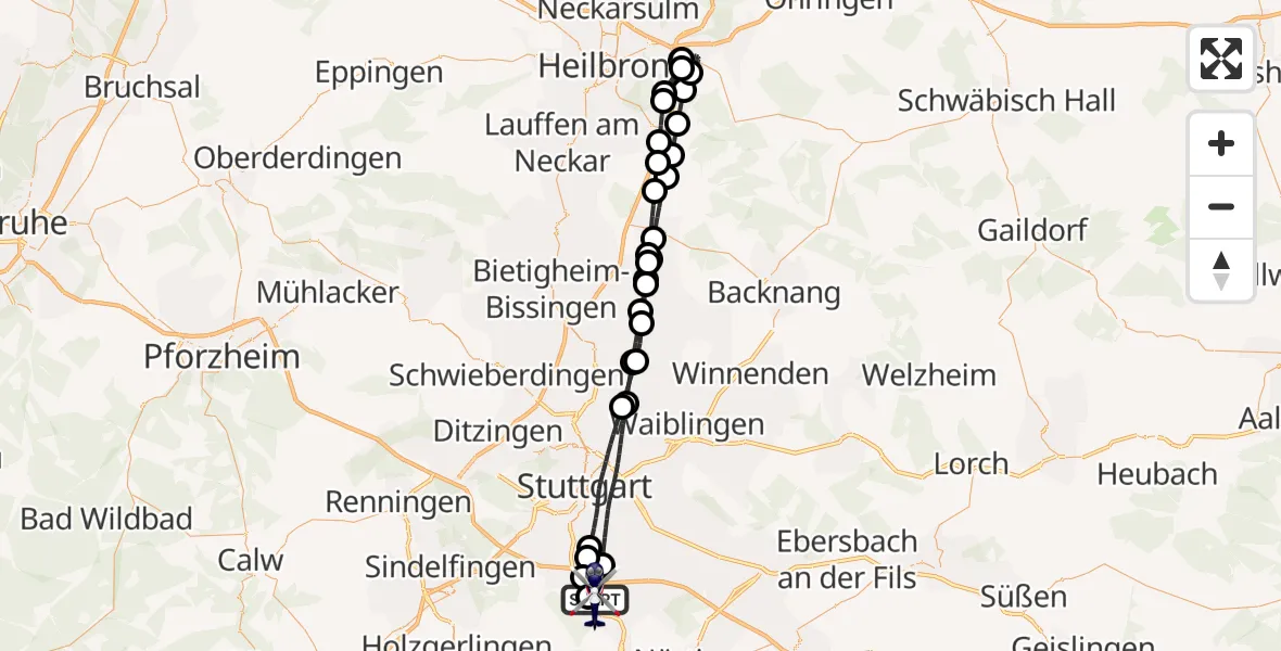 Flugroute Polizeihubschrauber Flughafen Stuttgart - Flughafen Stuttgart, 25 September 2026, 09:10